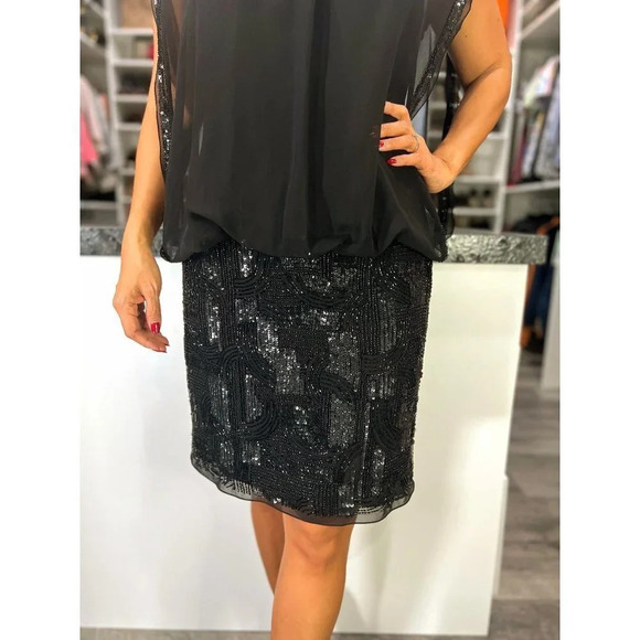 Aidan Mattox Beaded Sequin Black Cocktail Dress $395 - Picture 4 of 10